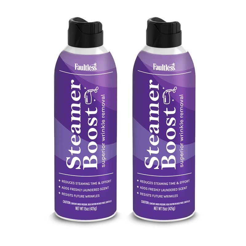 Faultless Steamer Boost (2 Pack) - Wrinkle Remover Spray for Clothes - Fabric Steamer to Reduce Steaming Time & Effort - Travel Wrinkle Spray w/Freshly Laundered Scent & Removes Odor, 15 oz (425g) - Image 1